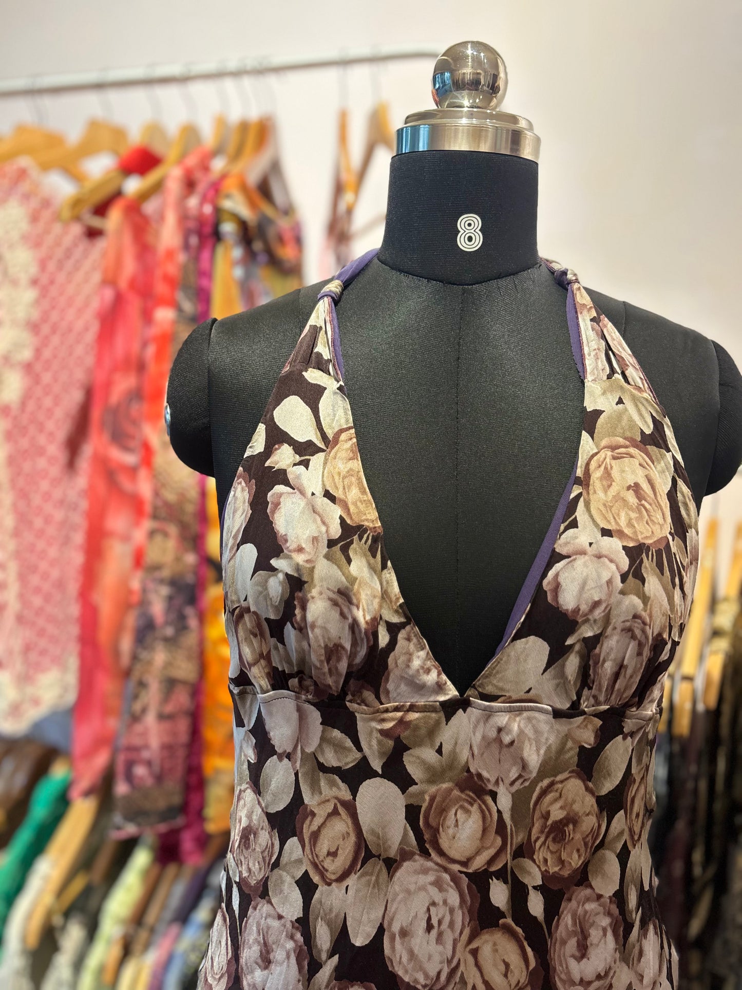 Roses silk halter neck dress