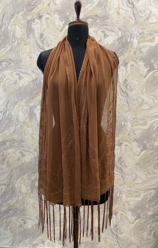 Vintage brown embroidered scarf