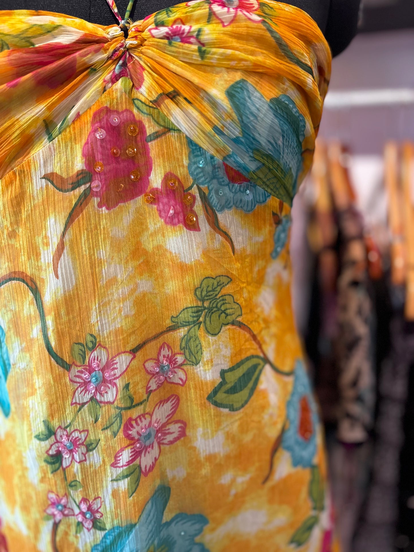 Floral halter neck sequins bead dress