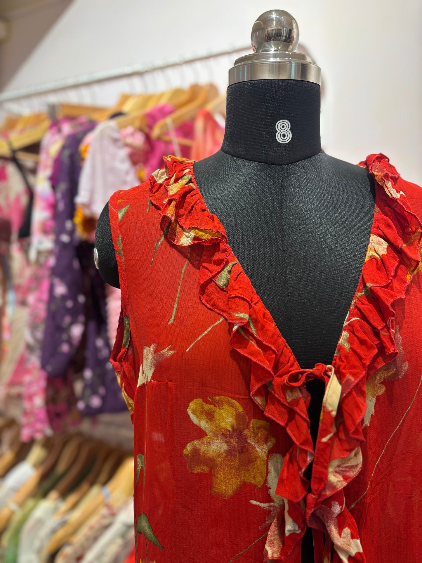 Red floral ruffle top