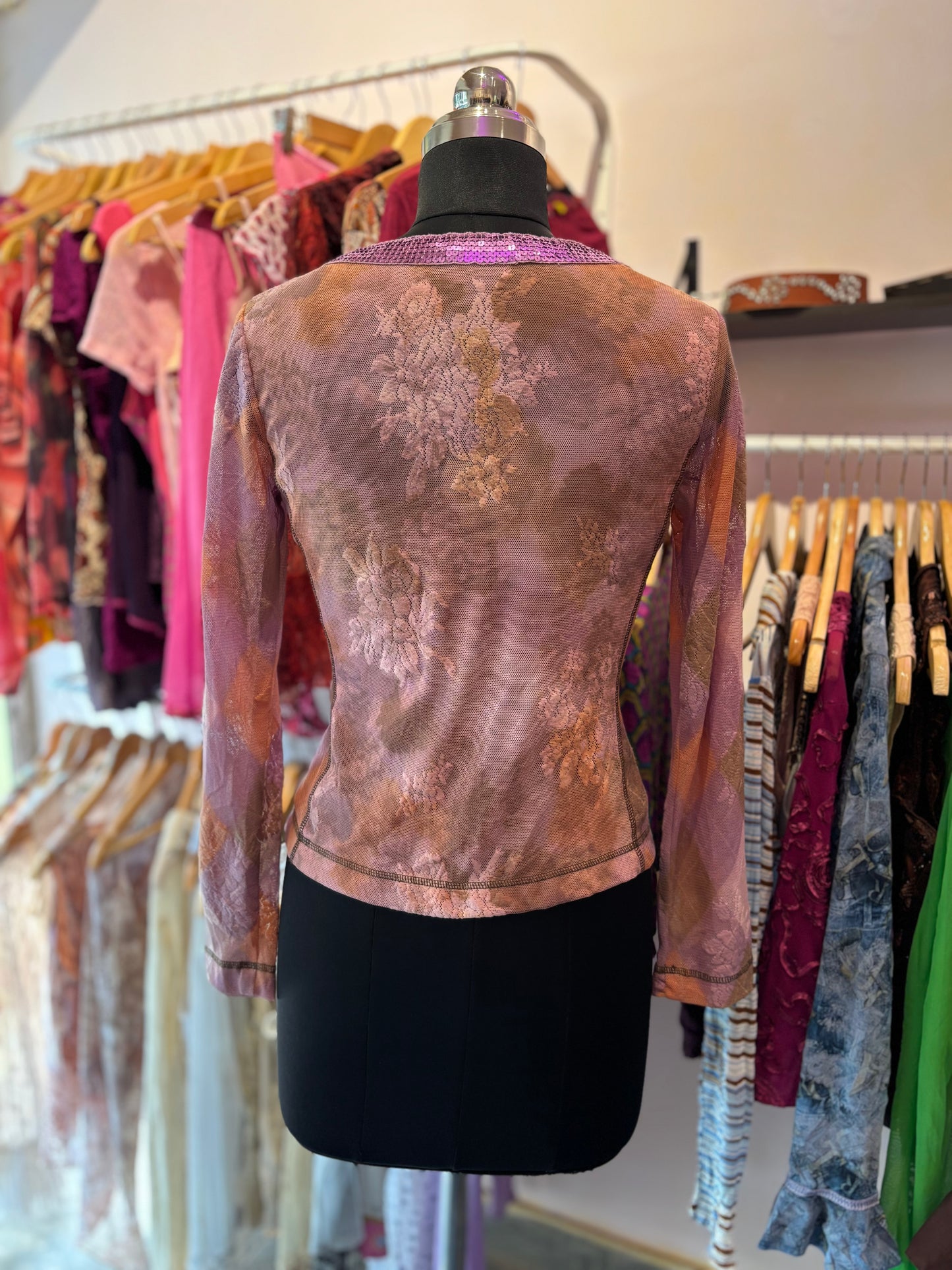 Pink sequins lacy top