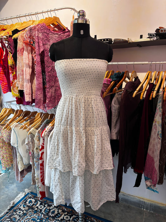 Polka dot smocked layered dress