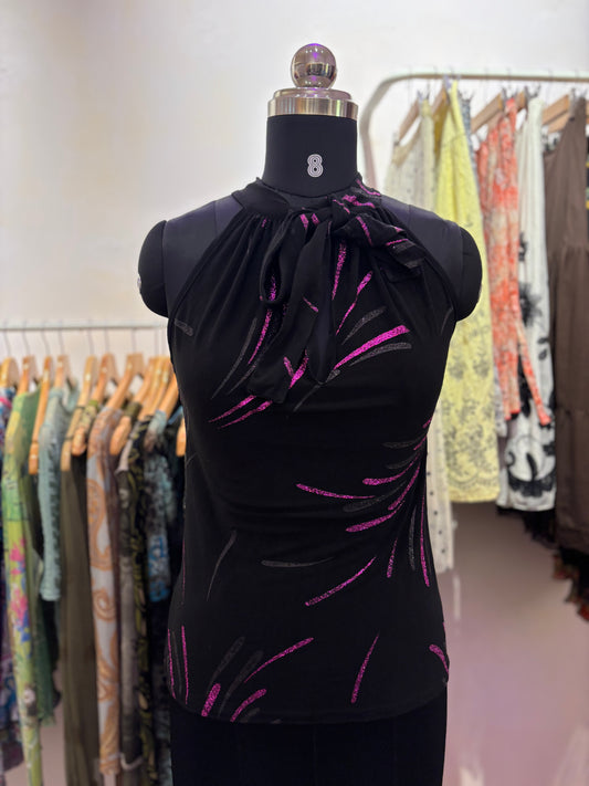 Vintage black collar tie top