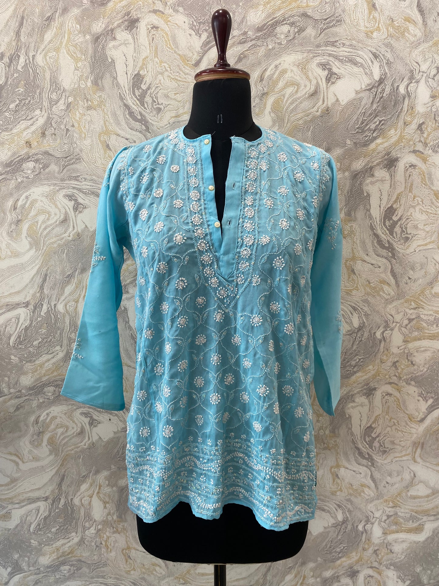 Blue Lucknowi kurti