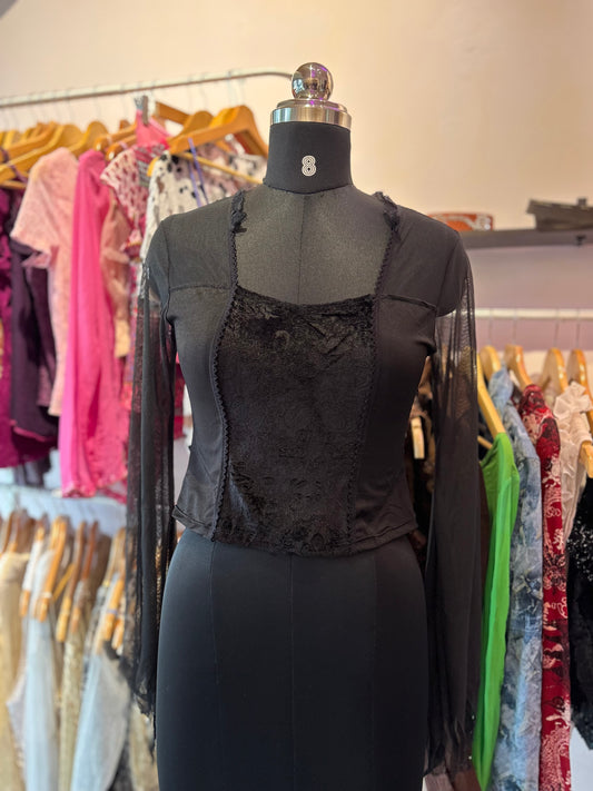 Black vintage flared sleeves top