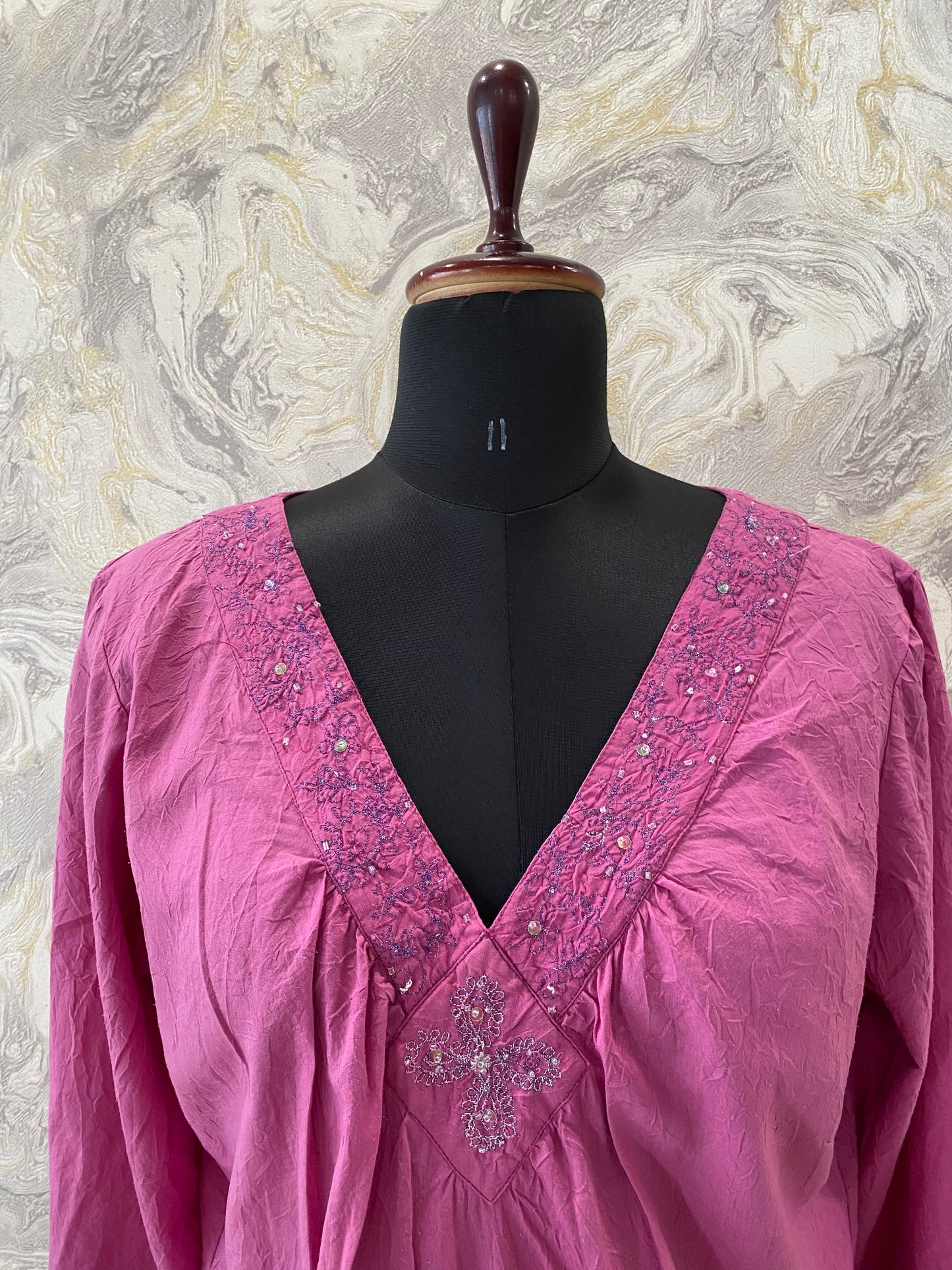 Pink worked neckline