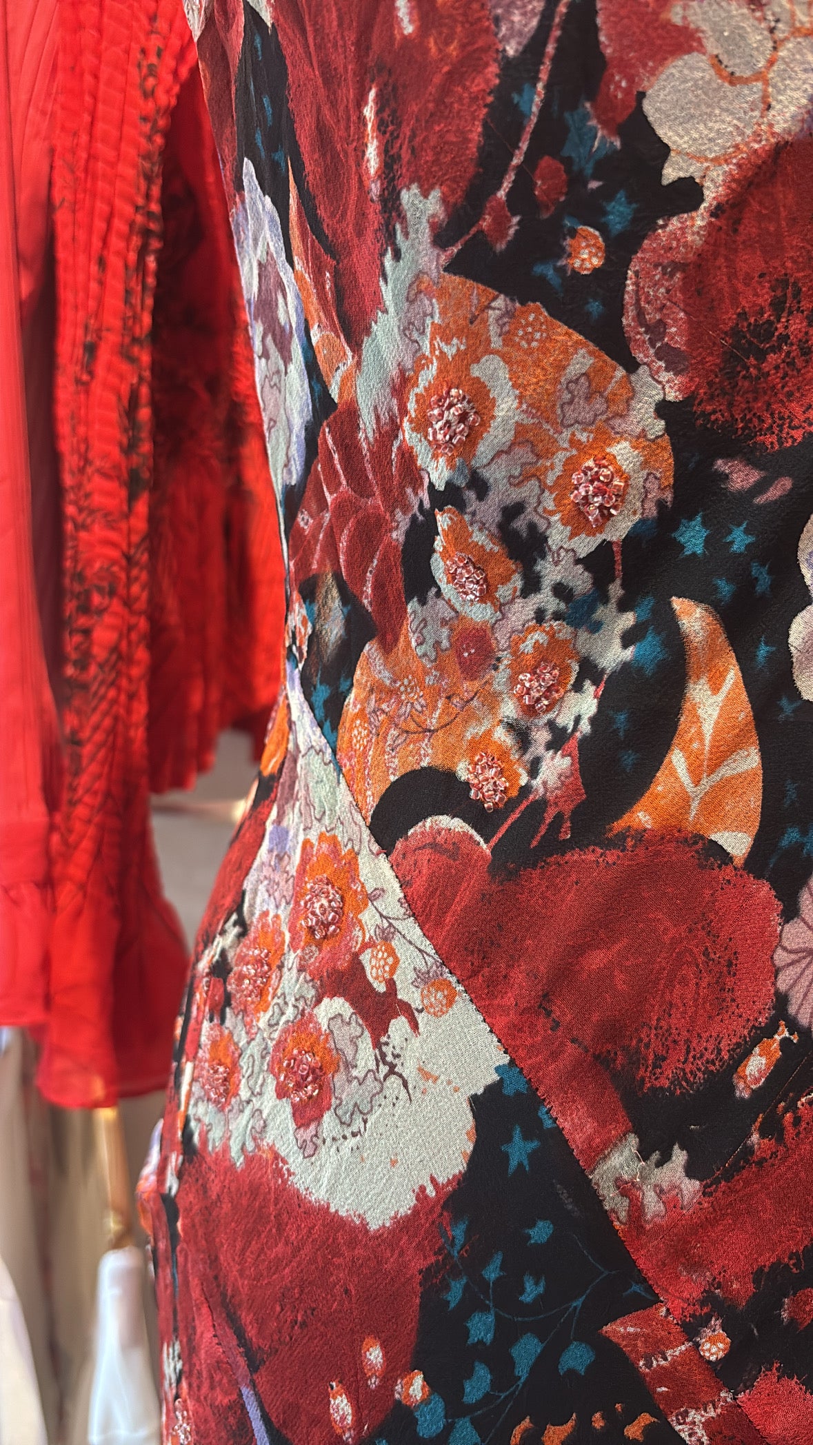 Timeless floral silk dress with bead details