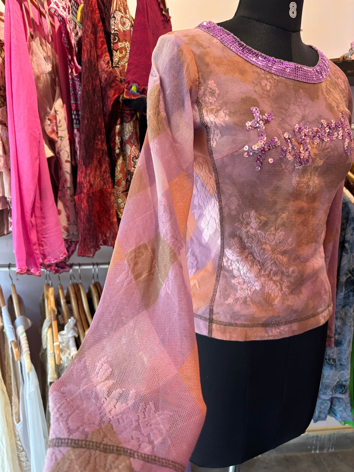 Pink sequins lacy top