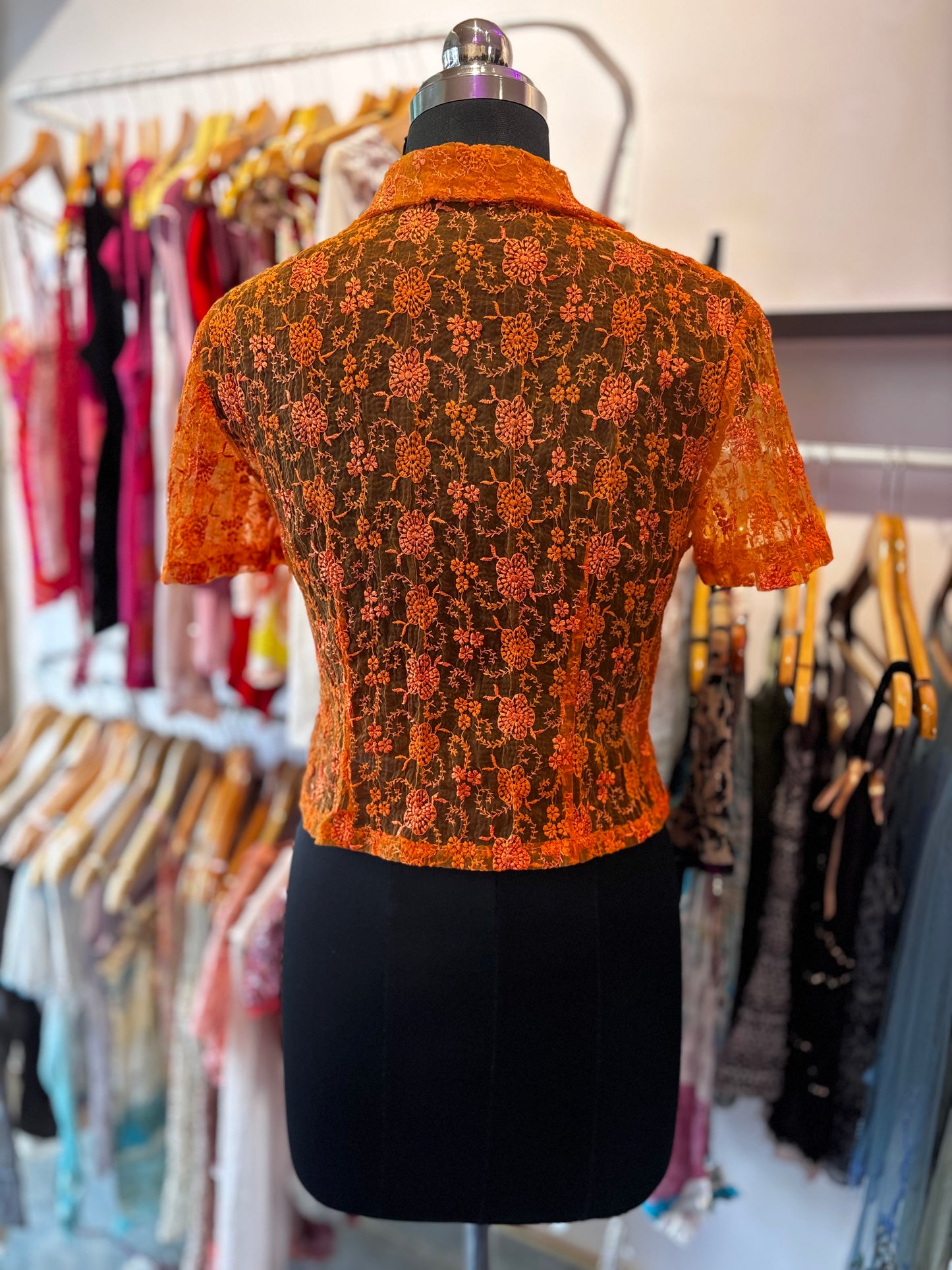 Vintage embroidered organza shirt