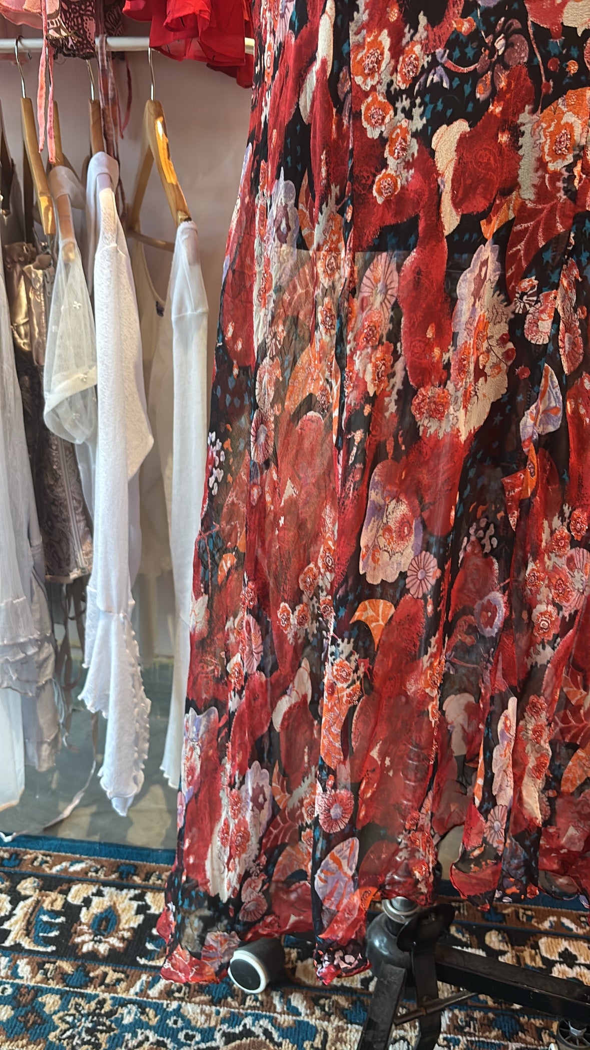 Timeless floral silk dress with bead details