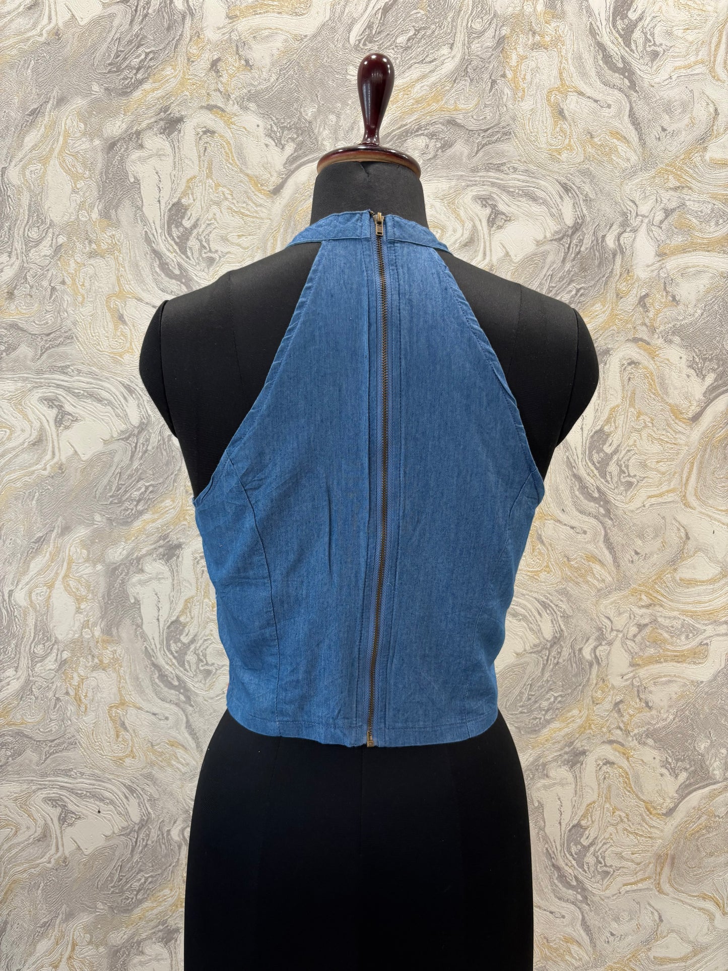 Embroidered denim top