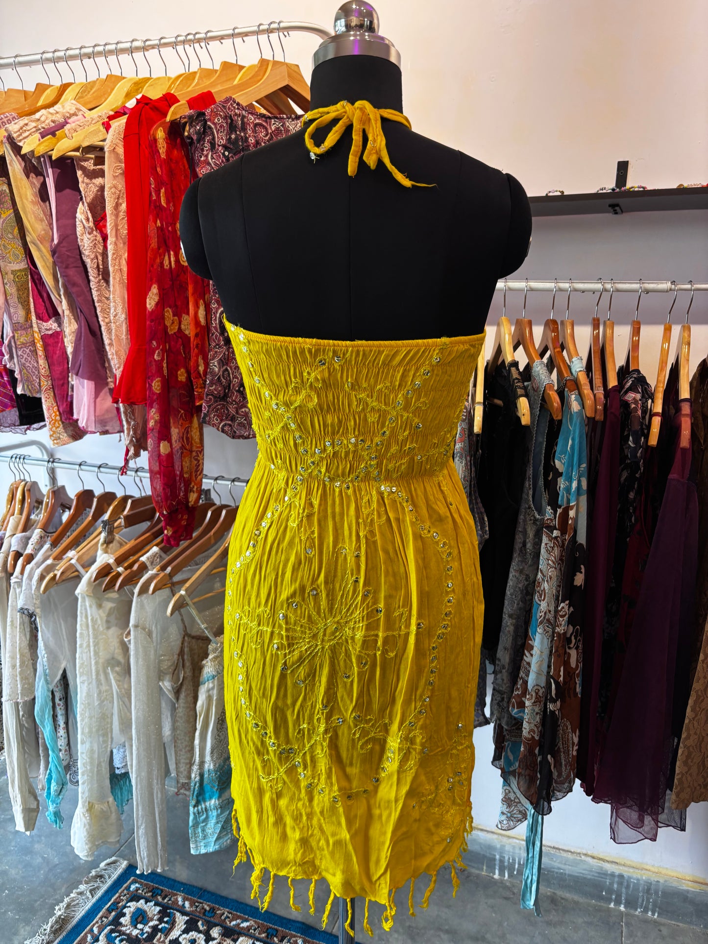 Yellow sequins work dress