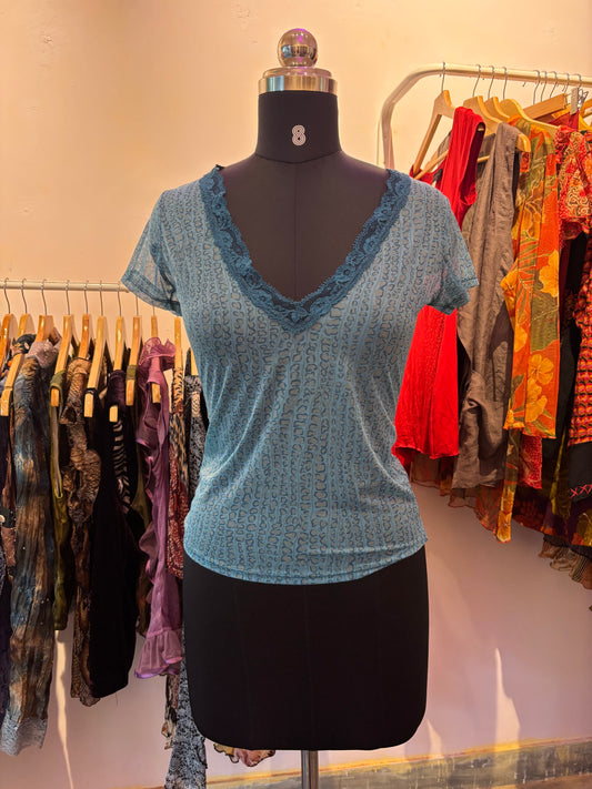 Lacy neckline cat top