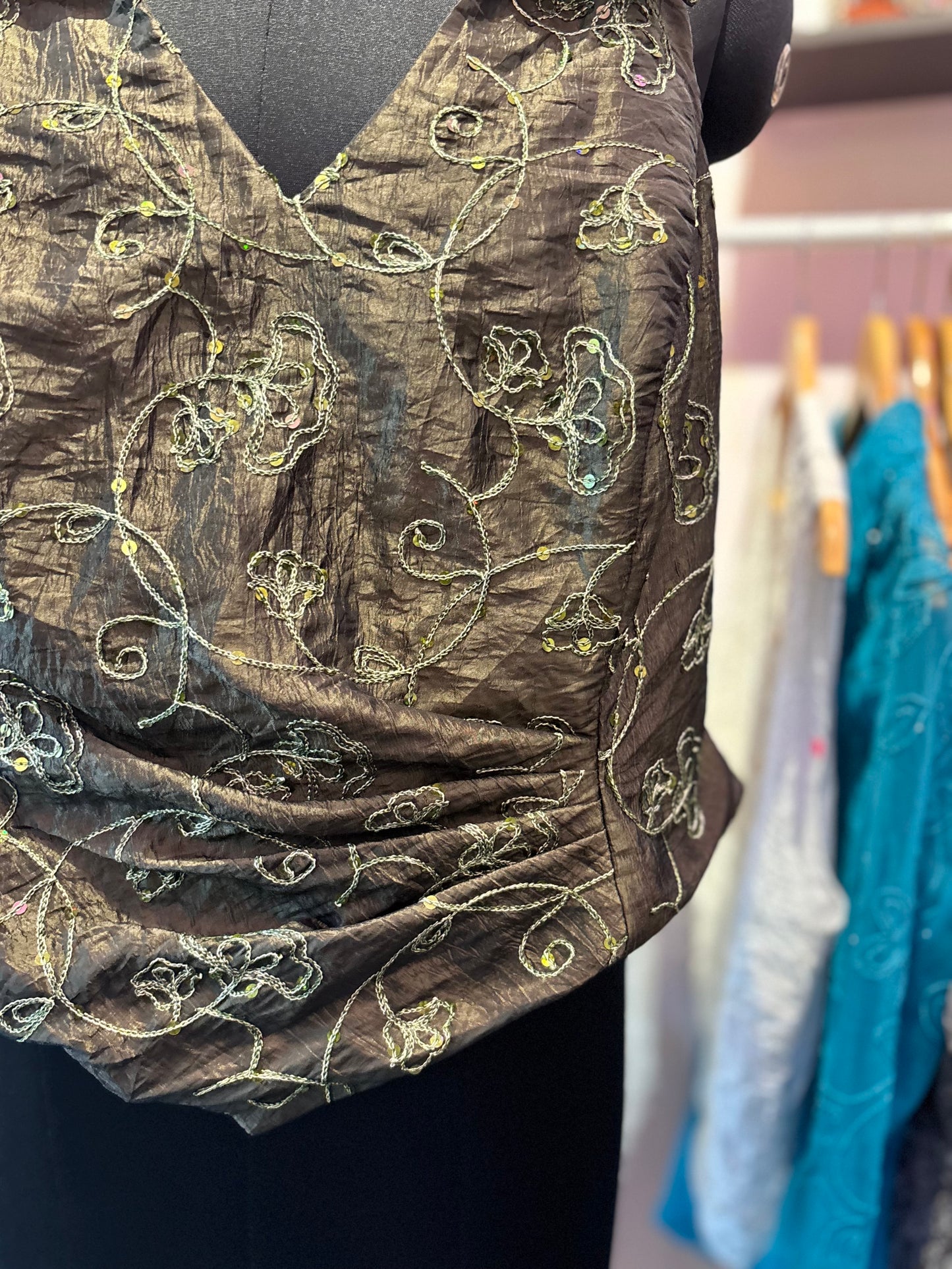 Olive sequins silk corset