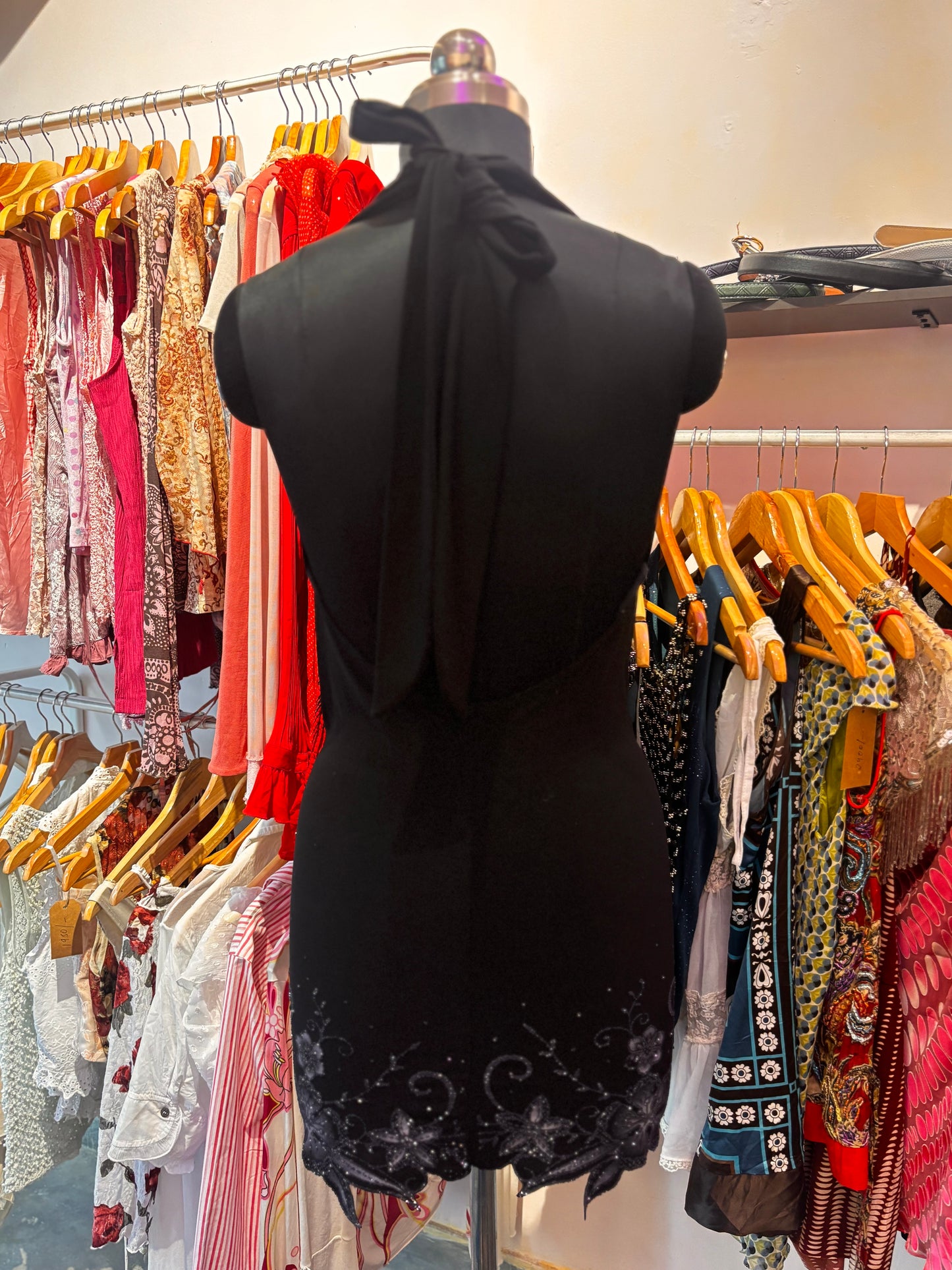 Y2k halter neck dress with bead work