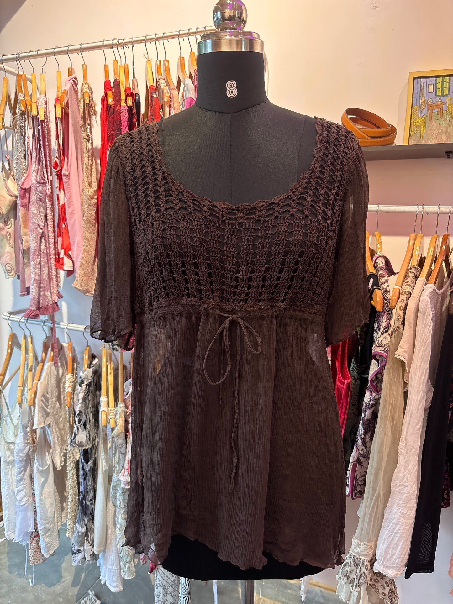 Vintage crochet silk top