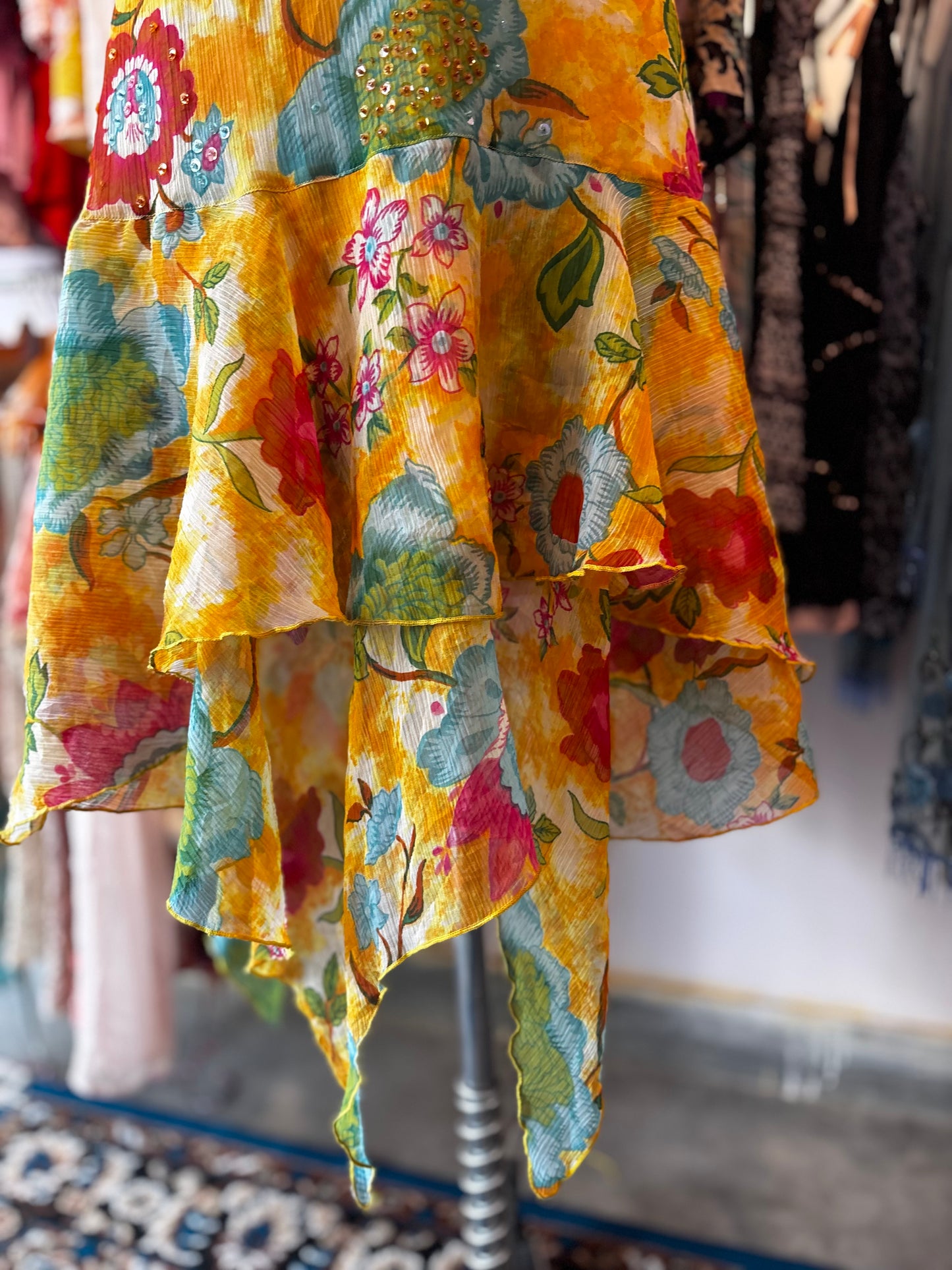Floral halter neck sequins bead dress