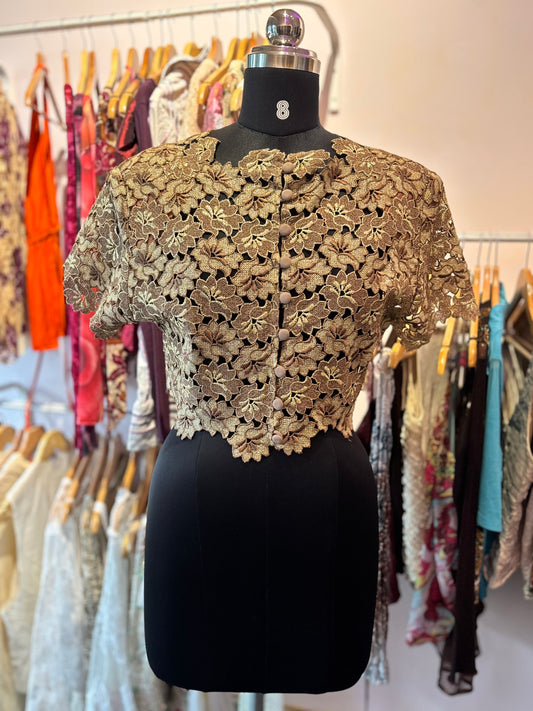 Golden brown flower lace top