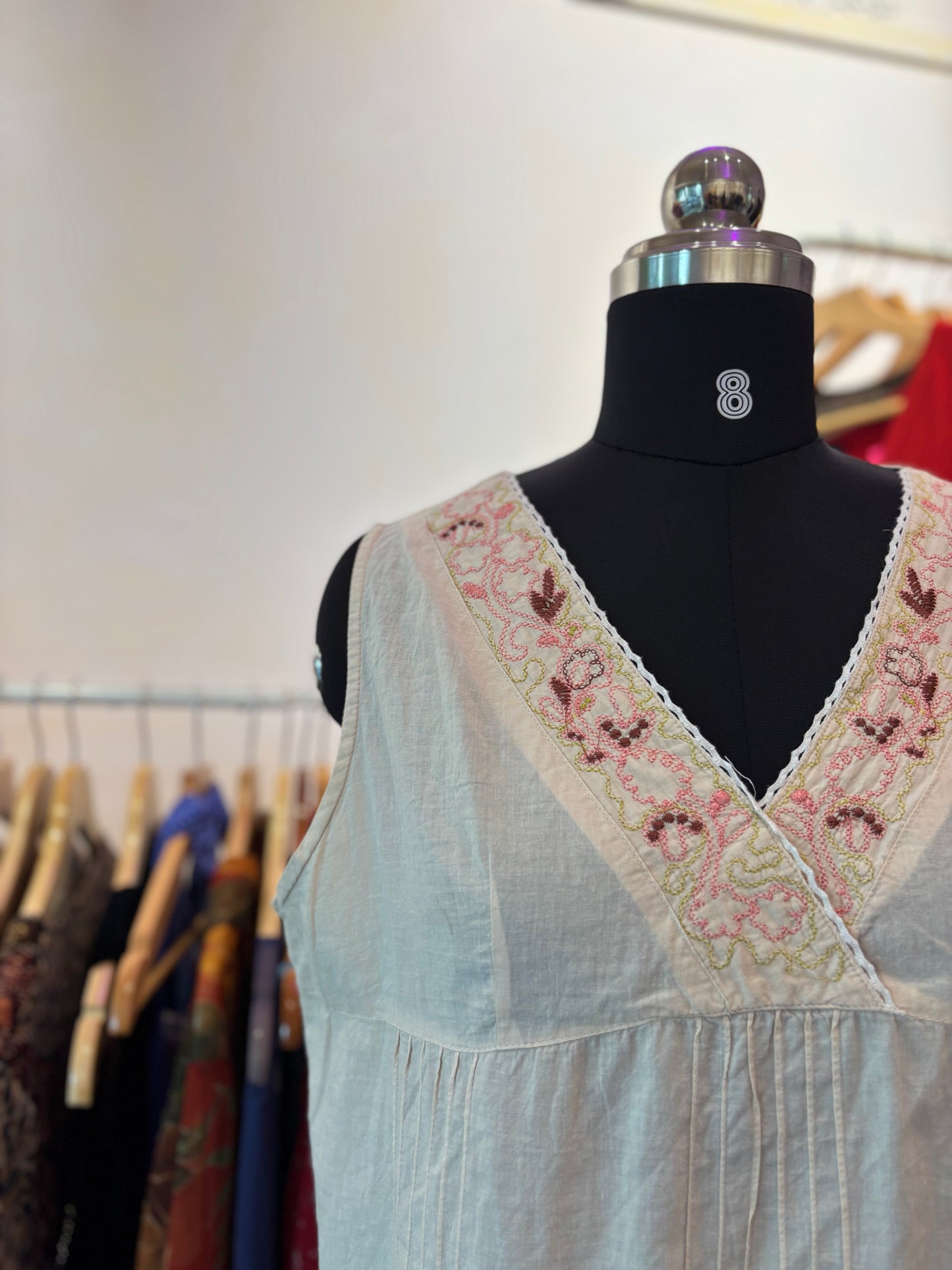 Embroidered neckline cotton top