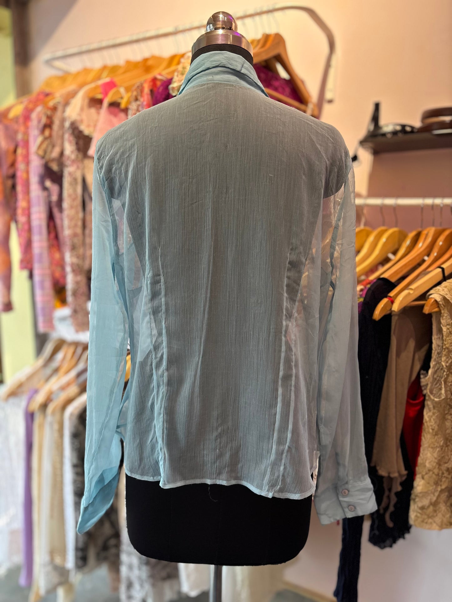 Aquamarine bead embroideredshirt