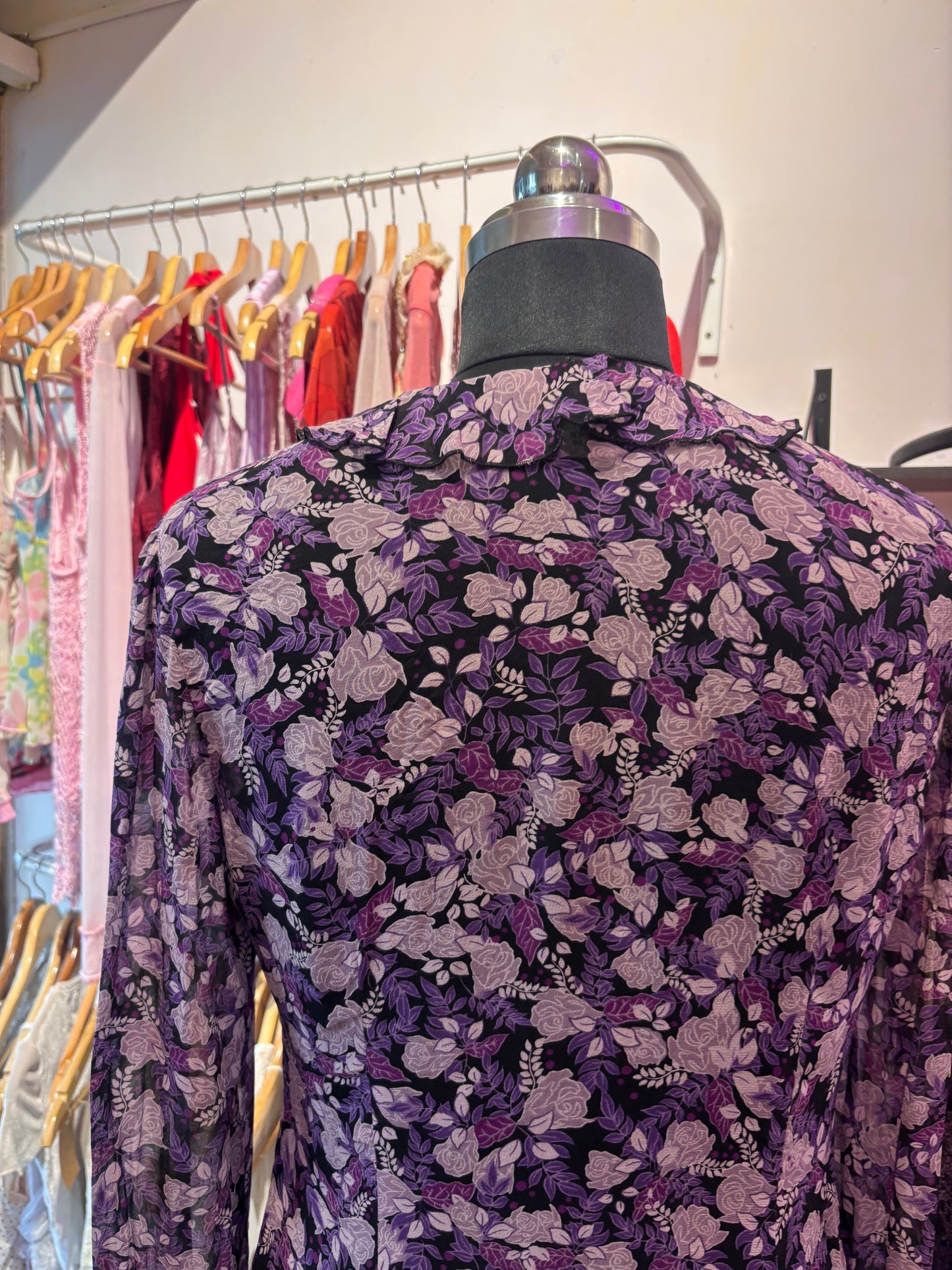 Purple floral silk top