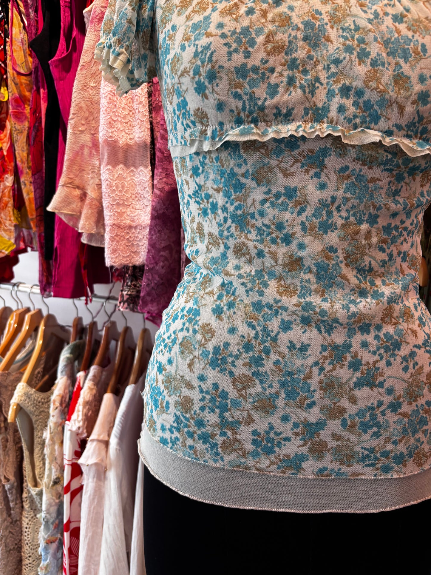 Green floral retro top