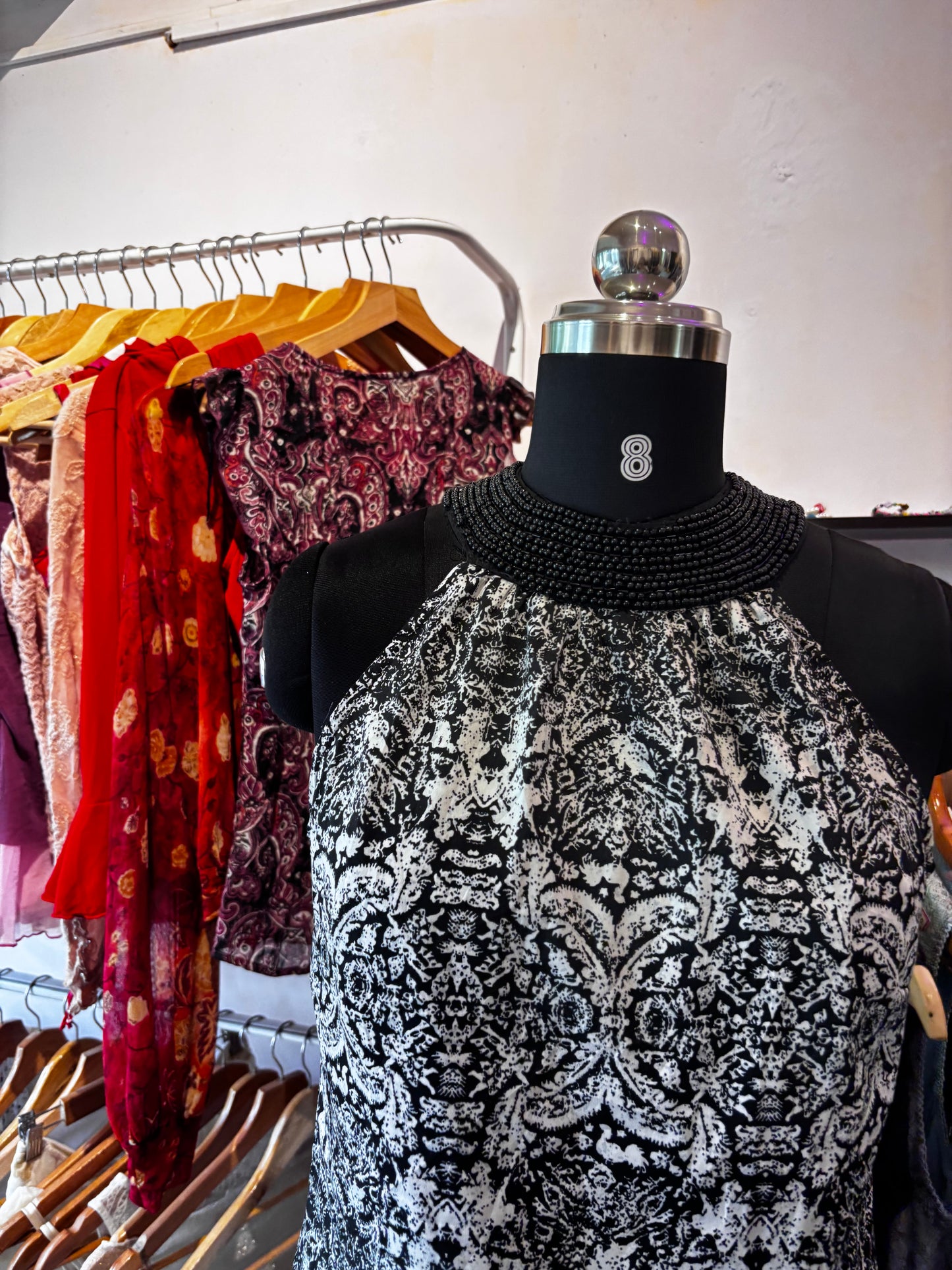 Bead neck baroque top
