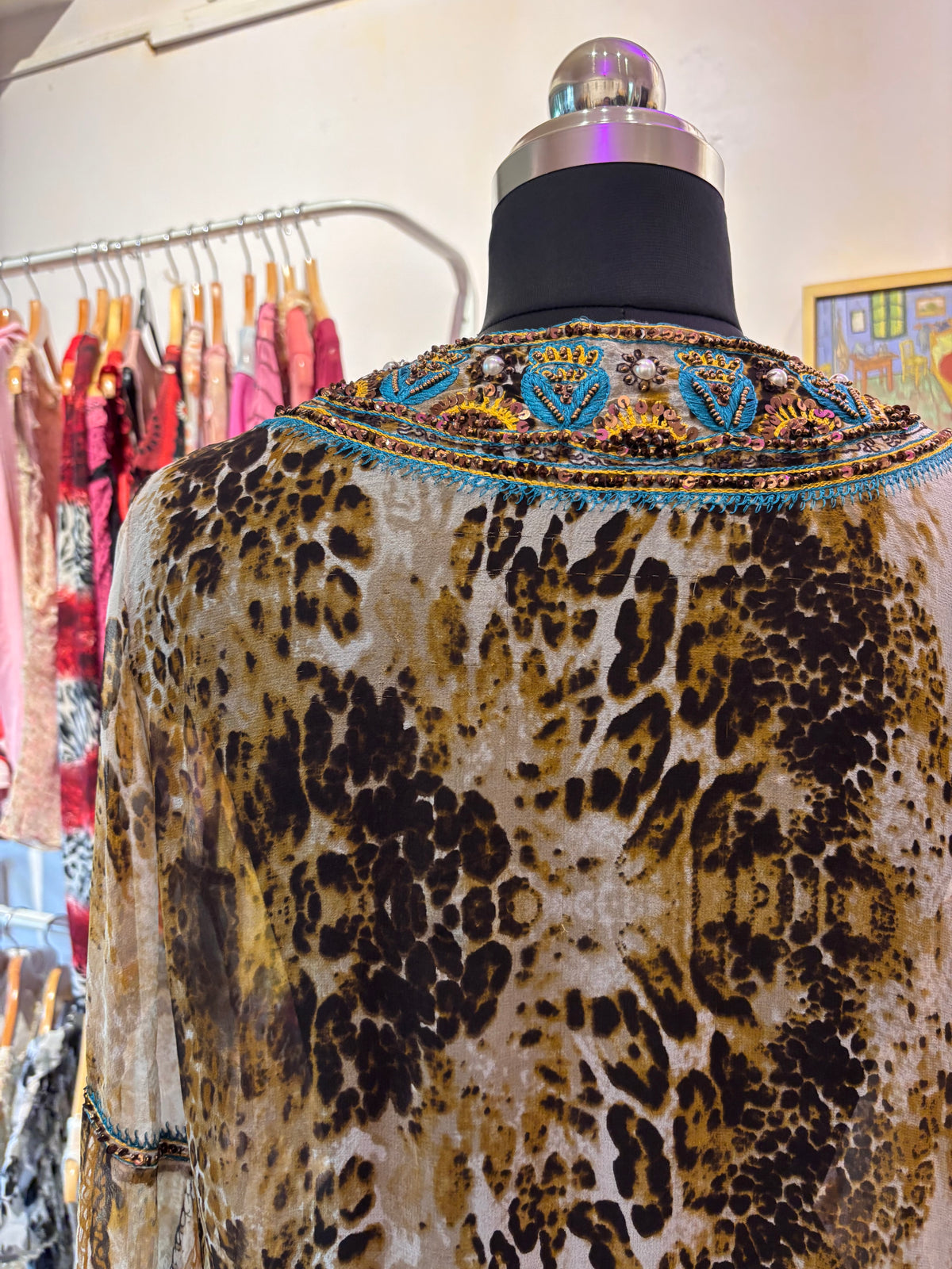 Rare find! Leopard with embroidery beads silk top
