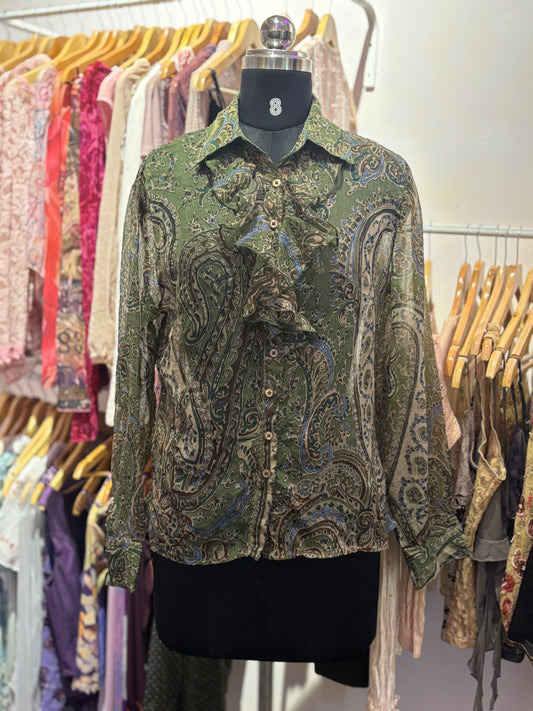 Vintage ruffle neck paisley shirt