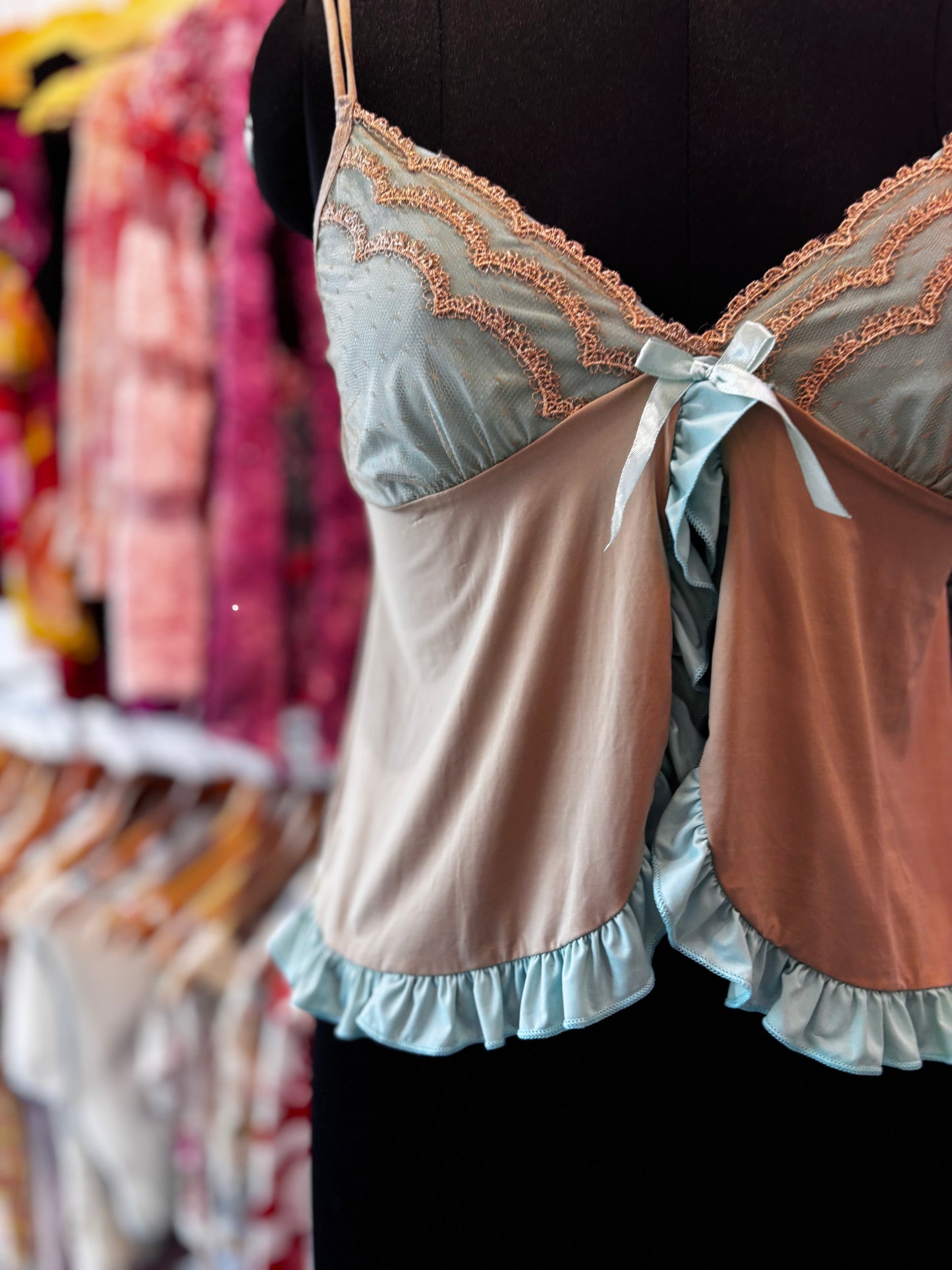 Brown mint lacy cami