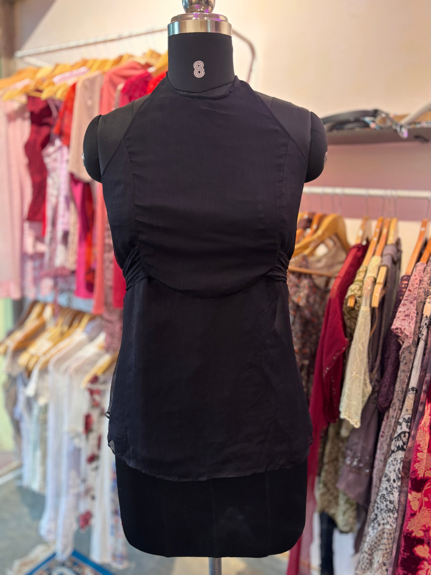 Classic black halter neck silk top