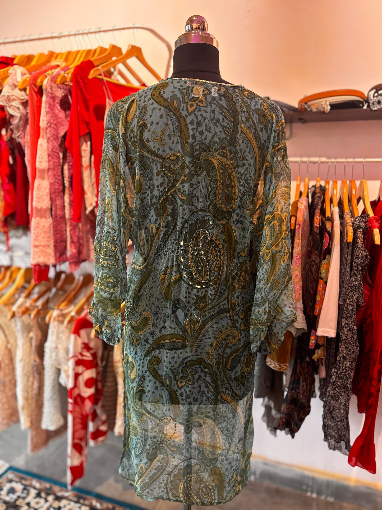 Paisley silk dress with sequins and bead work