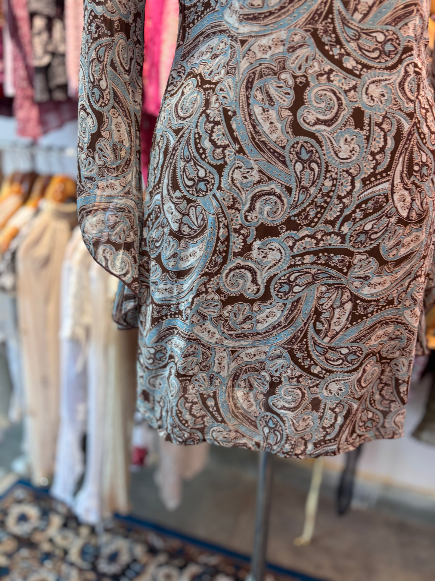 Vintage paisley dress with flared sleeves