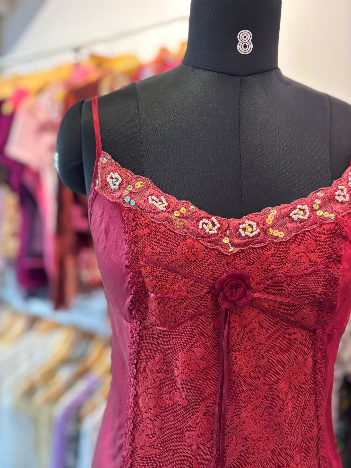 Vintage red lacy dress with bead work