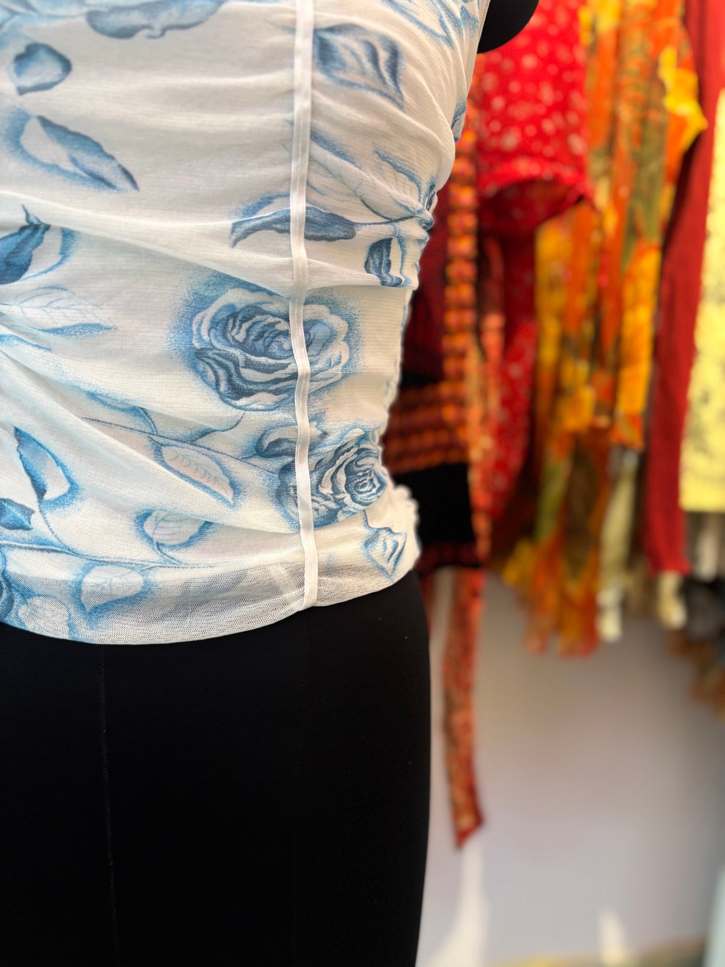 Blue rose milkmaid top