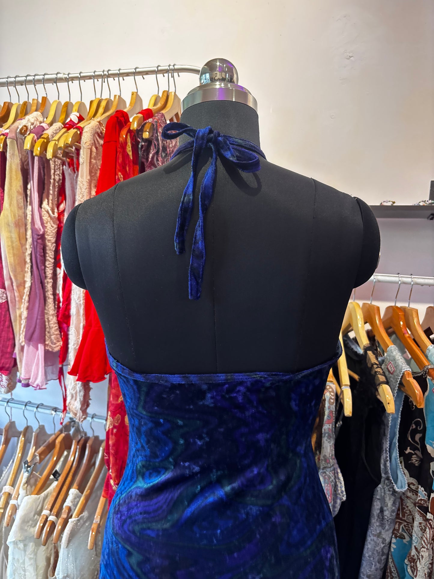Northern lights velvet halter neck dress