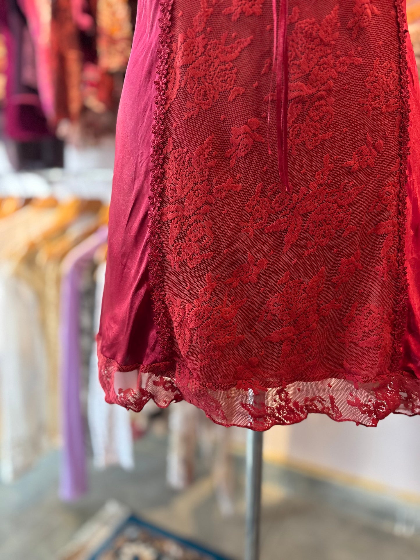 Vintage red lacy dress with bead work