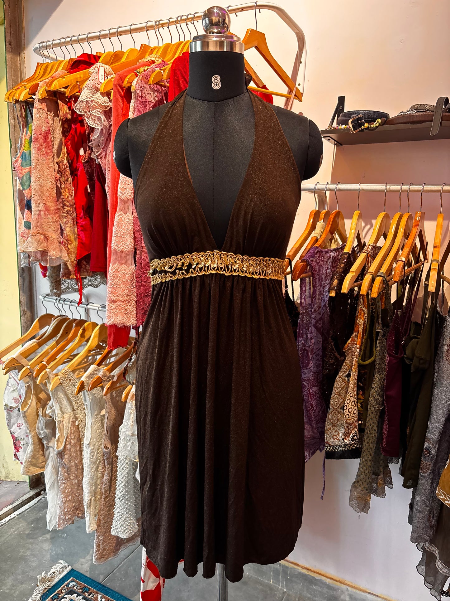Brown shimmery halter neck