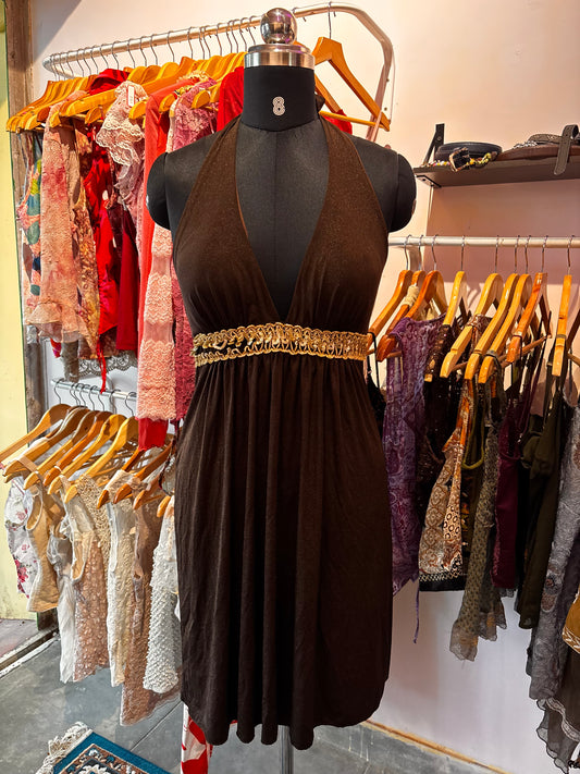 Brown shimmery halter neck