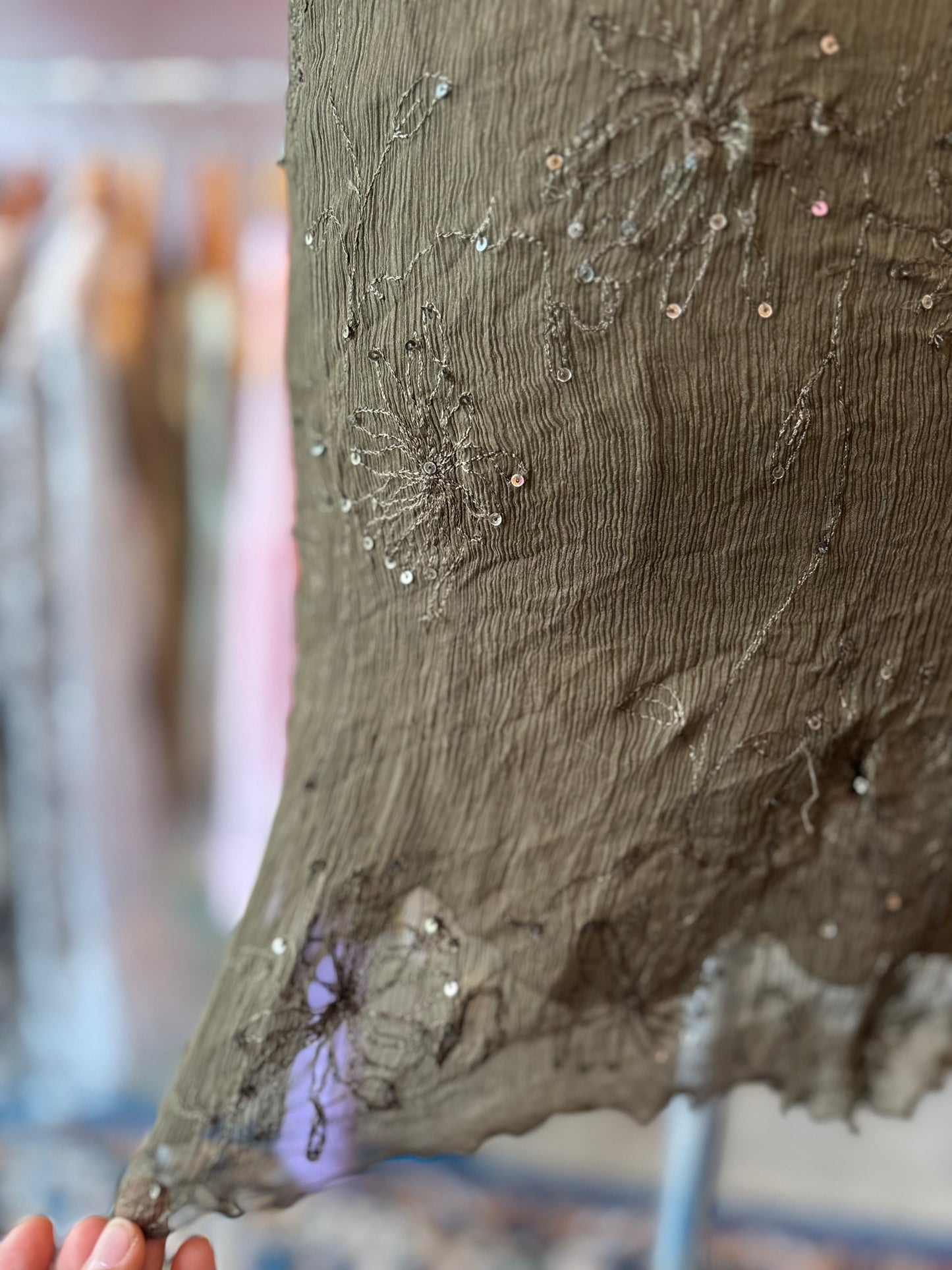 Olive silk sequins dress