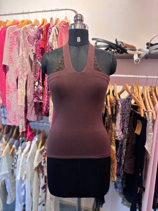 Beaded coffee halter neck ( see back)