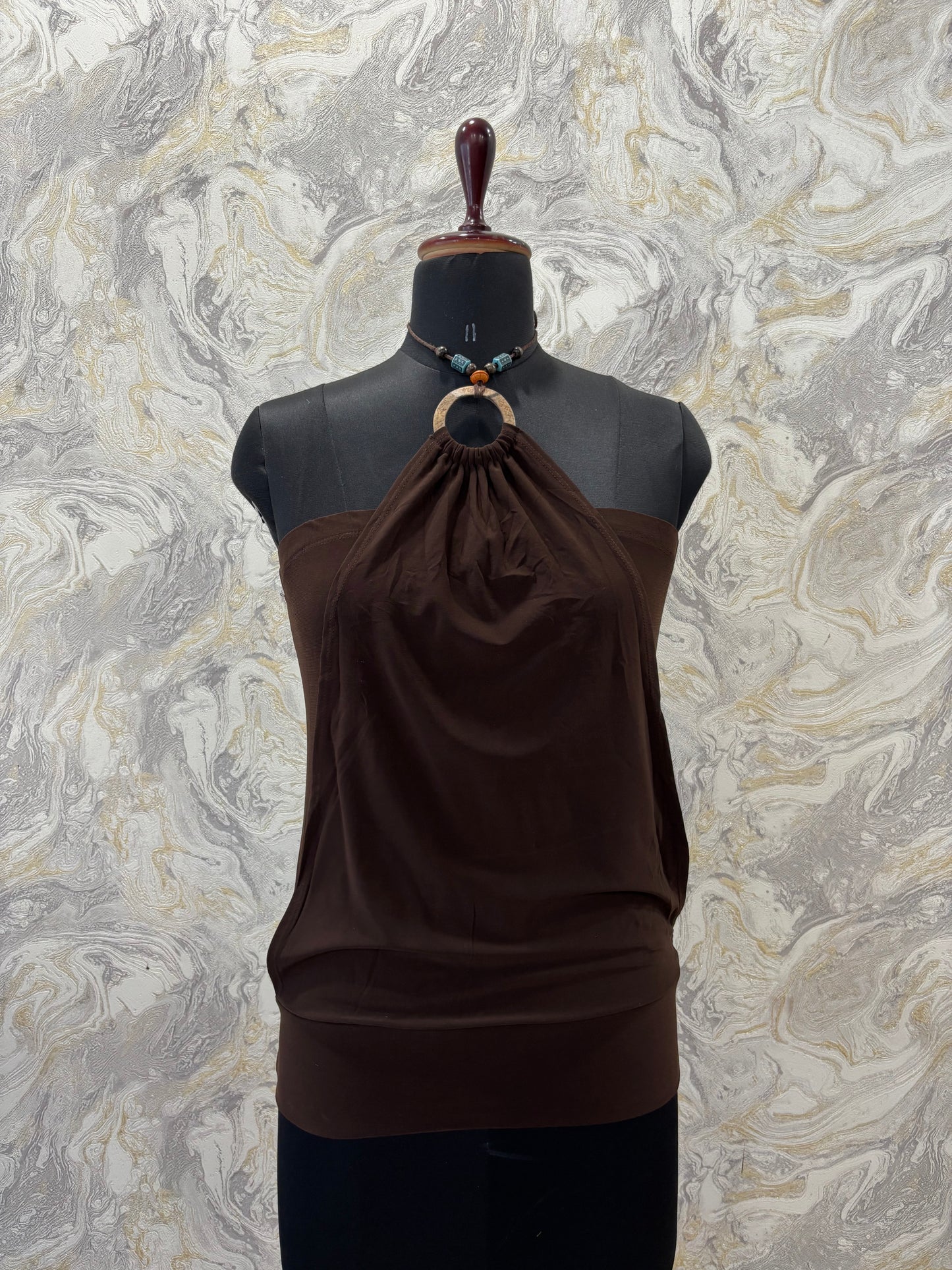Coffee halter neck top