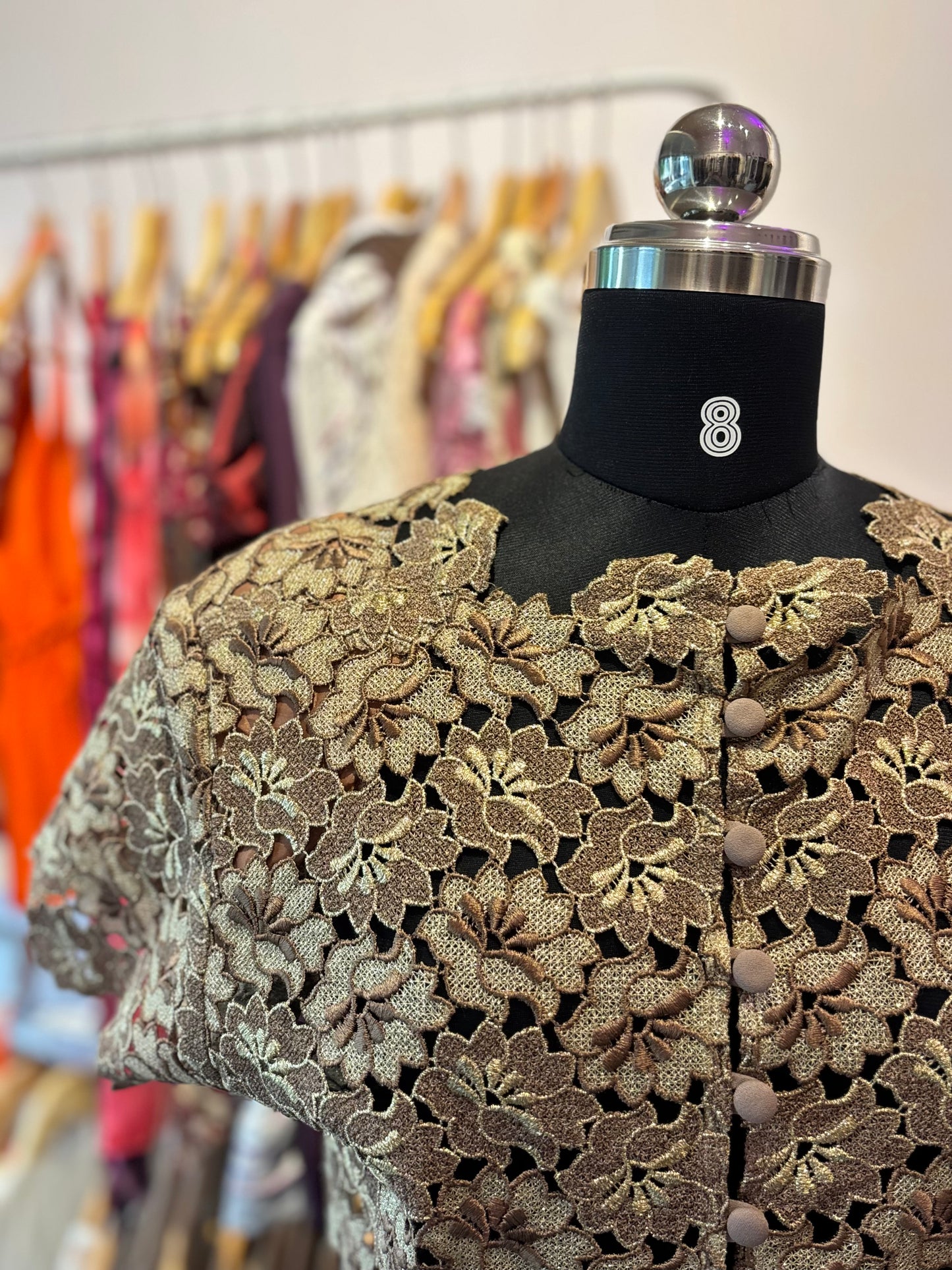 Golden brown flower lace top