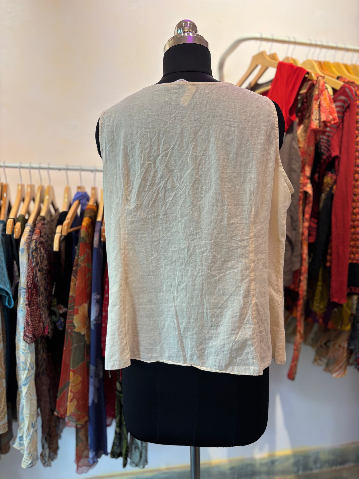 Embroidered neckline cotton top