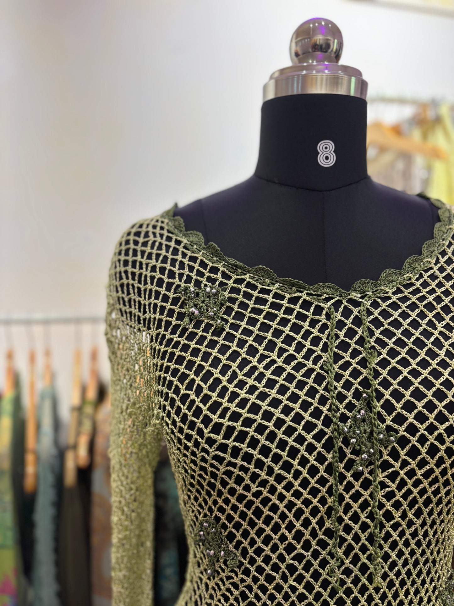 Green Crochet bead details top