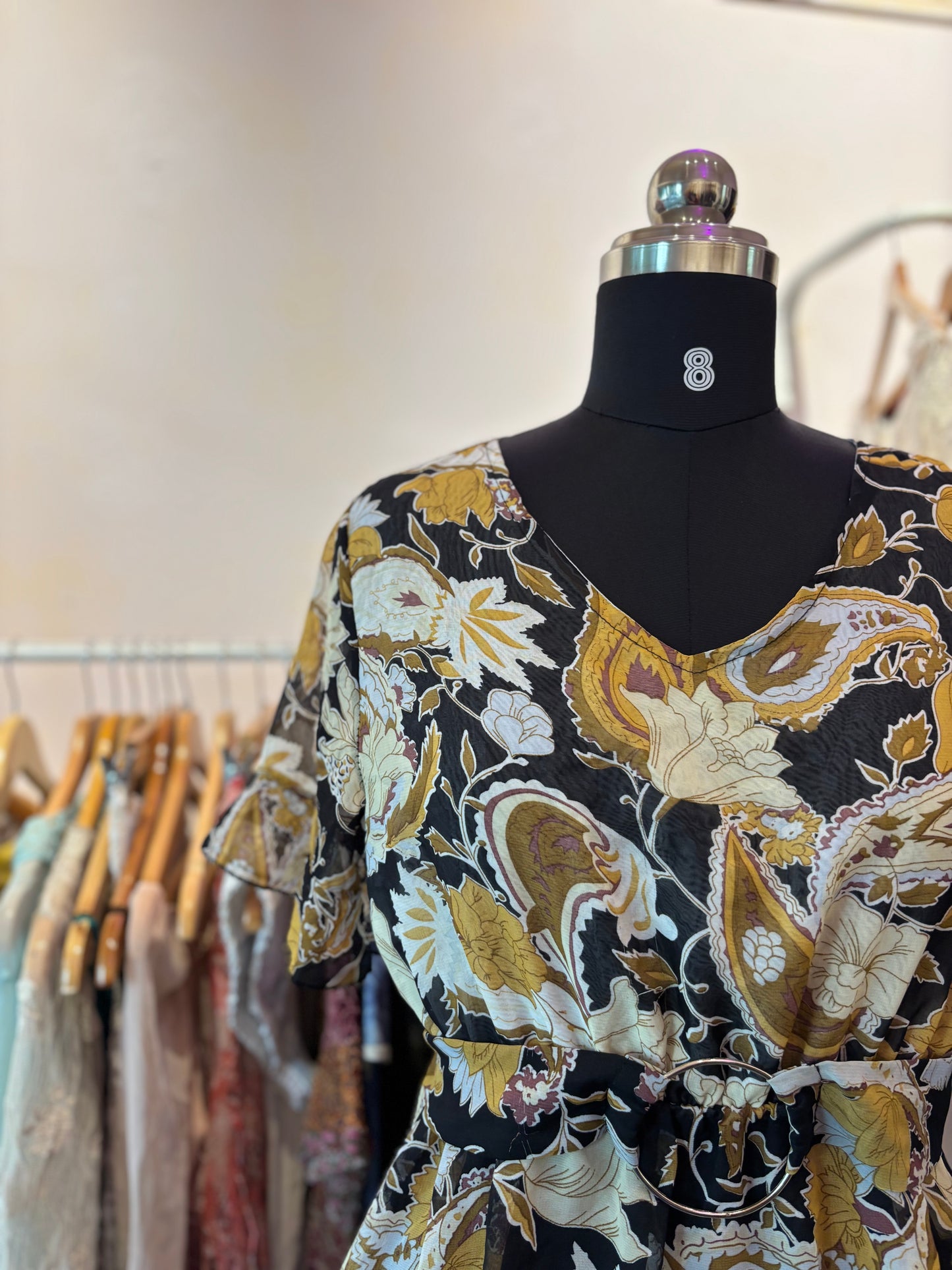 Y2k floral paisley top with belt buckle