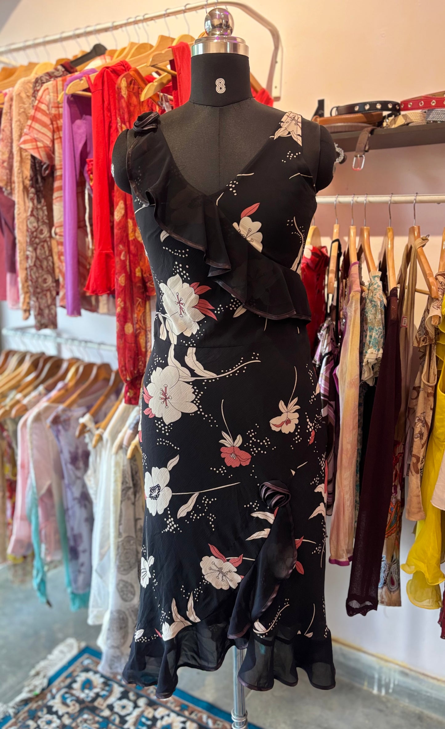 Black rose brooch dress