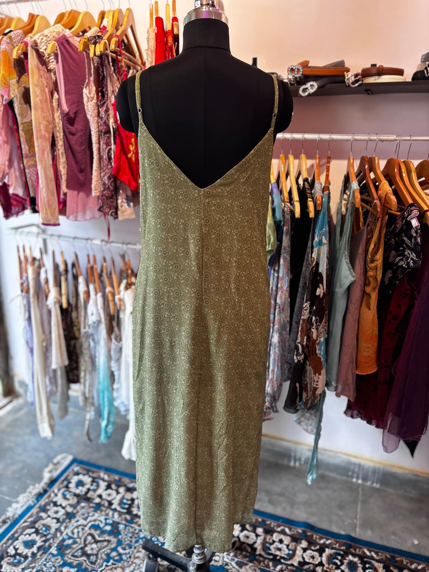 Green indie print dress