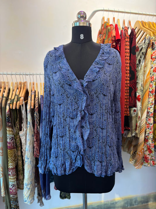 Indigo crinkled ruffle shirt