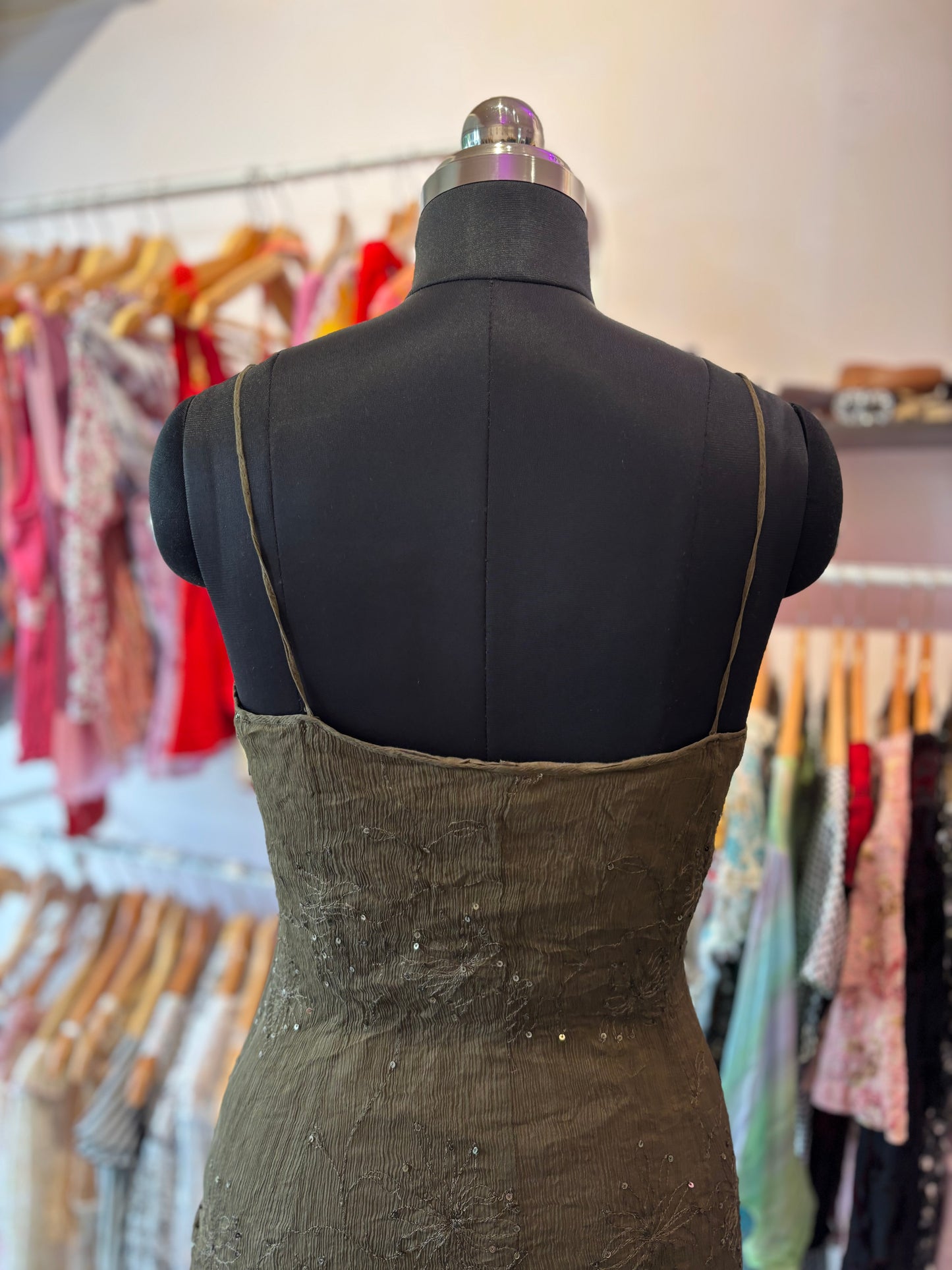 Olive silk sequins dress
